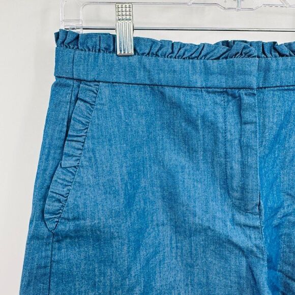 J. Crew Size 6 Blue Denim Chambray Ruffle Trim Summer Shorts - Picture 5 of 9